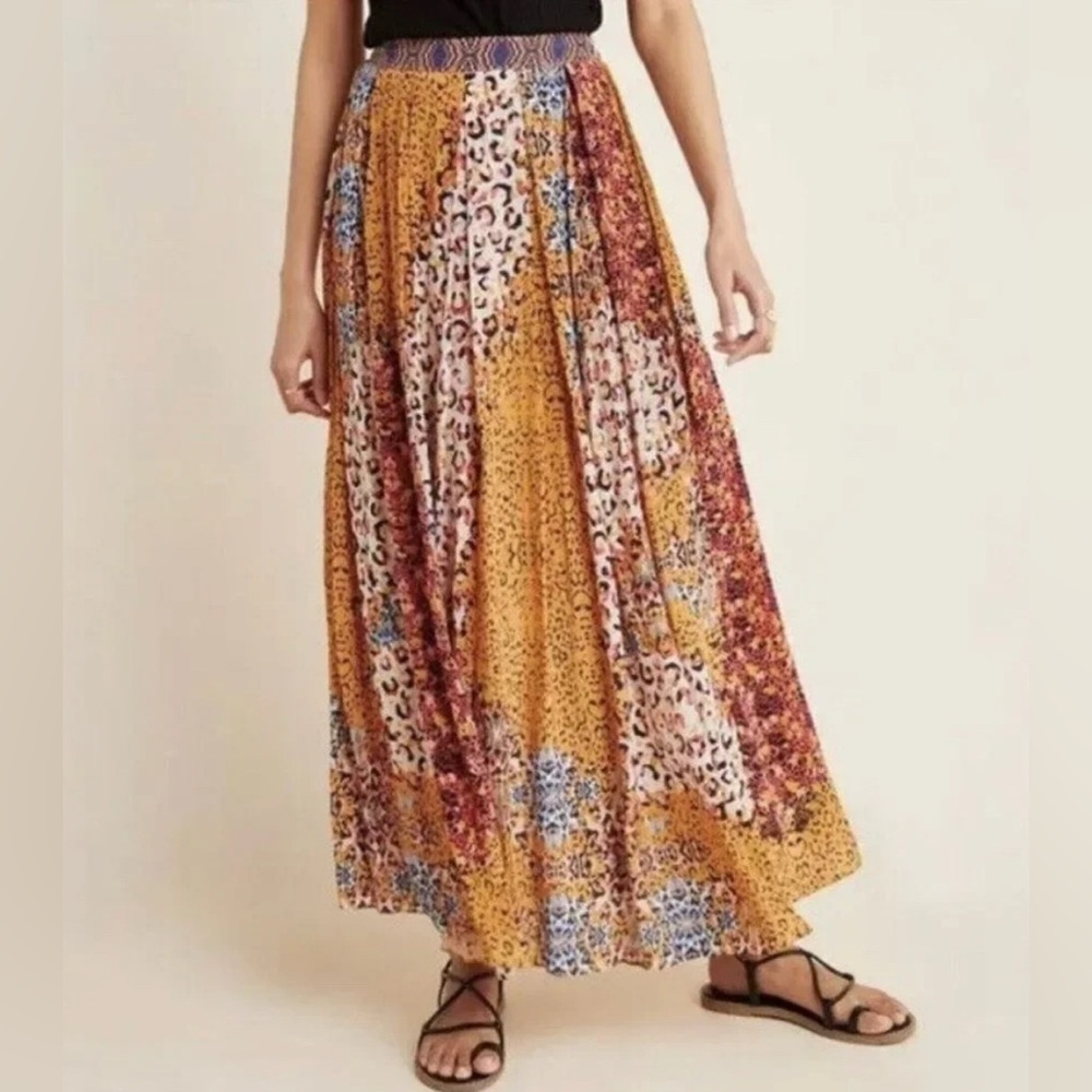ANTHROPOLOGIE BHANUNI BY JYOTI Panthera Pleated Maxi Skirt 0